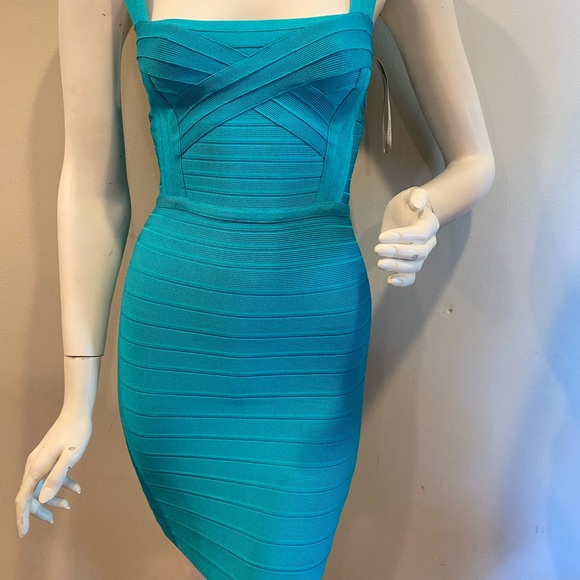 Herve Leger | Dresses | Herve Leger Turquoise Mini Dress Size Xxsmall |  Poshmark